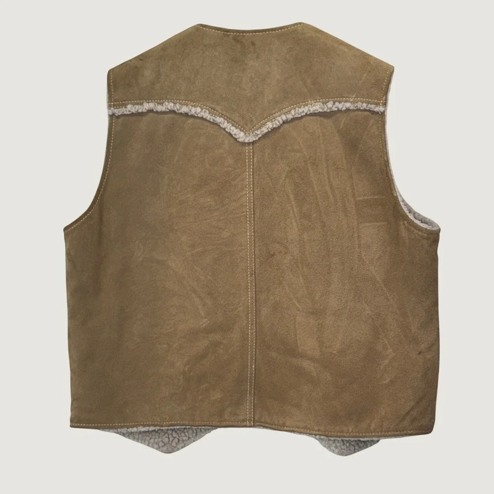 Levis Suede Sherpa Lined Western Vest XL Tan Brown Vintage 70s 80s Cowboy Rugged
